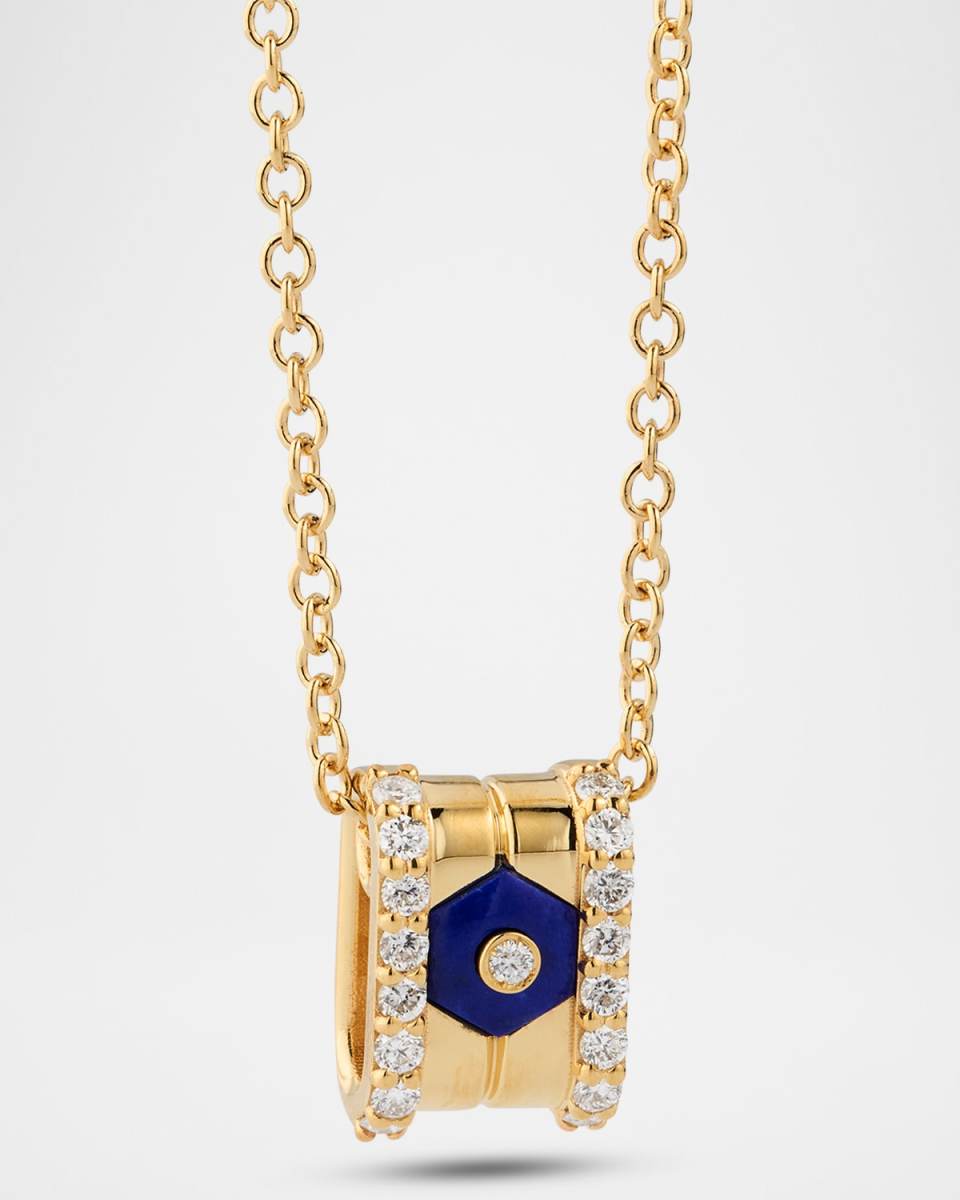 Baia Sommersa Pendant Necklace in 18K Yellow Gold with White Diamonds and Lapis
